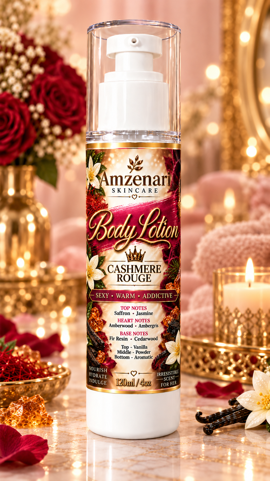 CASHMERE ROUGE SCENTED BODY LOTION ( INSPIRED BY MFK BACCARAT ROUGE 540 & BIANCO LATTE )